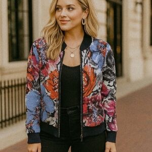 ST. JOHN Floral Sweater Jacket Bomber Small